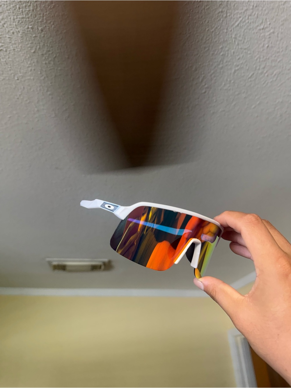 Oakley White Frame Sunglasses with Multi-Color Mirror Lens